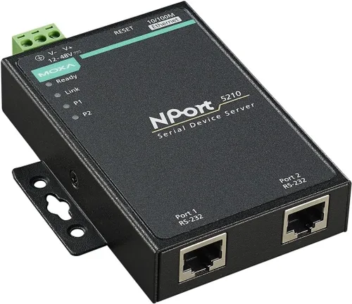 Vista 2 de MOXA NPort 5210 con adaptador de 2 puertos Serial Device Server, Ethernet 10/100M, RS-232, RJ45 8pin, 15KV ESD, 110V o 230V