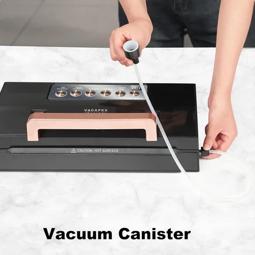 Vista 5 de Máquina automática de sellado al vacío de alimentos de acero inoxidable negro, sellador al vacío comercial para alimentos con doble sello térmico a