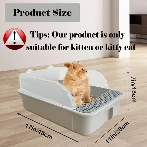 Vista 2 de kathson Caja de arena abierta para gatos con lado alto, bandeja de arena para gatos antisalpicaduras, inodoro para gatitos con cuchara de tamizar