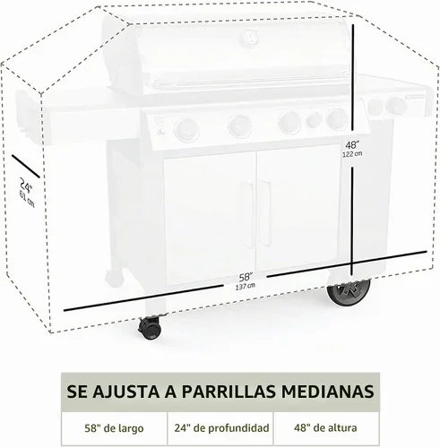 Vista 3 de Cubierta prémium para parrilla para todo tipo de clima, 58 pulgadas, doble capa de tela oxford 600D, 100 % impermeable, para parrilla a gas, con Gris