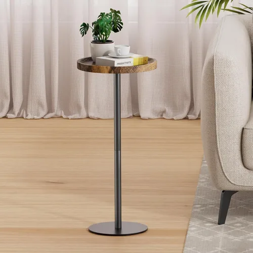 Vista 2 de Mesa de bebida, mesa de pedestal pequeña, mesa auxiliar redonda pequeña para sala de estar, dormitorio, baño