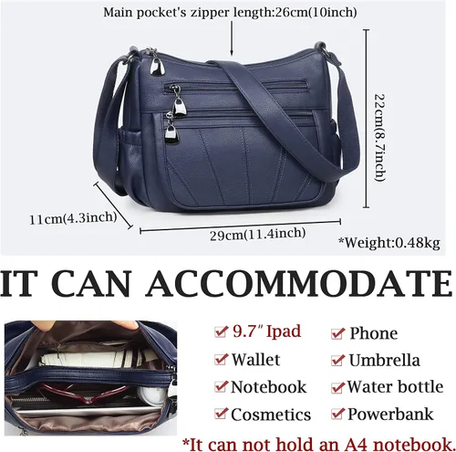 Vista 3 de Bolso cruzado para mujer, bolso de hombro suave de piel sintética, bolso mediano y espacioso, bolso de mano de moda con asa superior