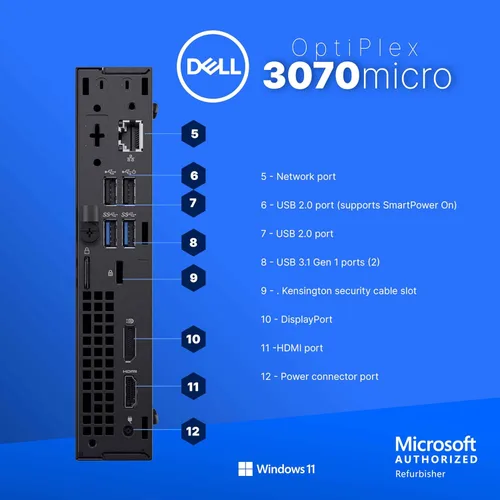 Vista 3 de Dell Optiplex 3070 Micro PC Windows 11 Pro Intel i5-9500 8 GB RAM + 250 GB SSD 5G WiFi + BT Mini computadora de escritorio (renovada)