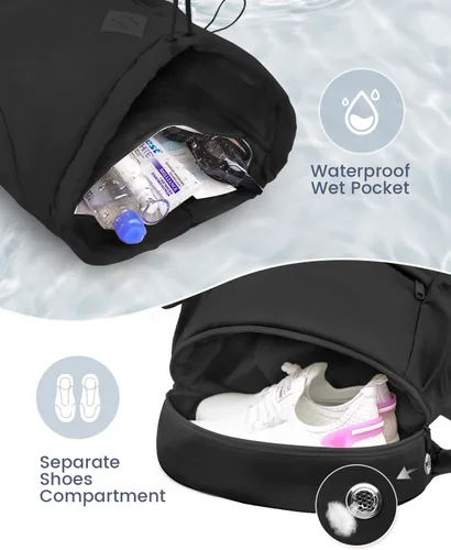 Vista 2 de Mochila deportiva con cordón, bolsa de gimnasio con compartimento para zapatos y bolsillo húmedo, bolsa de natación para mujeres y hombres, mochila