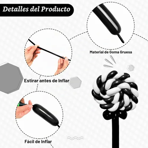 Vista 3 de 100Pcs Globos Negros 260, Globos Largos para Atar Arco de Globos, Globos Largos y Finos para Torcer Globos de Animales, Globos para Cumpleaños