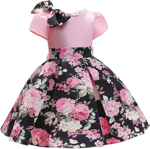 Vista 3 de Vestido de fiesta de boda con estampado floral para niñas, vestido formal de baile de graduación