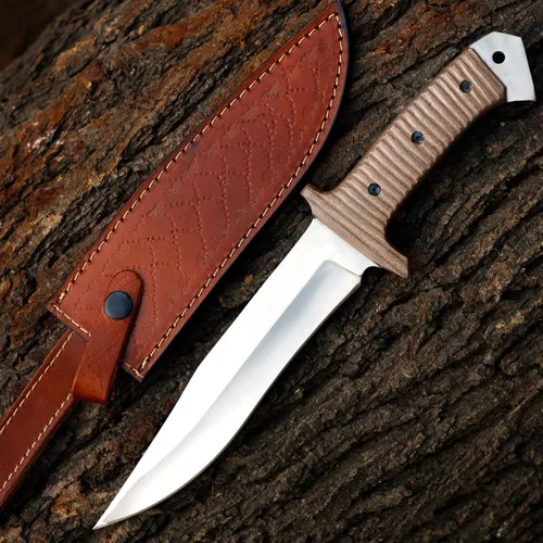Vista 12 de Cuchillo Bowie con funda, cuchillo de caza de hoja fija para camping, senderismo, bushcraft, equipo al aire libre, cuchillo de supervivencia