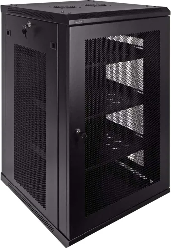 Vista 2 de Navepoint Gabinete de montaje en pared 18U Deluxe IT Rack de red de servidores de 19 pulgadas con puerta perforada de bloqueo de 24 pulgadas