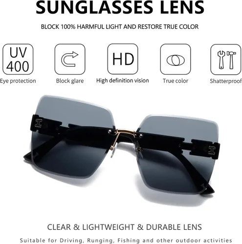 Vista 3 de WMAO Gafas de sol para mujer, estilo vintage, protección UV, marco ligero, sin marco, cuadrado