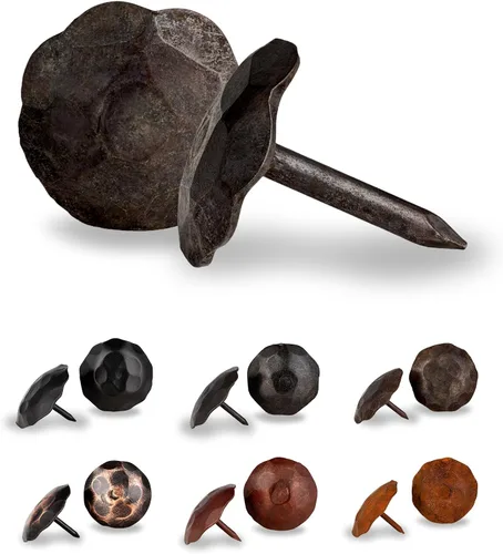 Vista 15 de 10 Pack 0.75" Round Head Iron Clavos Decorative Nails – Black – Handmade Rustic Round Fasteners for Farmhouse Shutters, Faux Wood Beams, Barn Doors