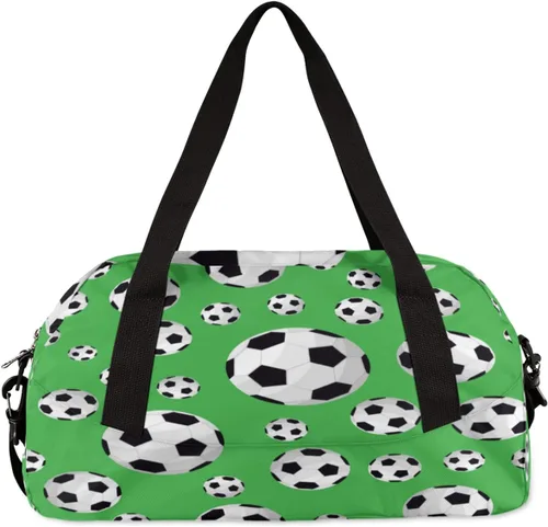 Vista 5 de Bolsa de lona para niños y niñas, adolescentes, impermeable, para gimnasio, deporte, bolsa de baile, Patrón de fútbol de fútbol