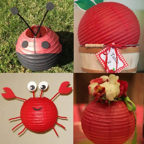 Vista 7 de Supla 28 linternas decorativas de papel rojo chino de 5 tamaños, faroles chinos japoneses colgantes, faroles redondos de fiesta para festivales