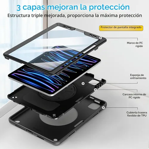Vista 5 de Funda para iPad Pro de 11 Pulgadas 2022/2021/2020/2018: Funda para iPad de 11 Pulgadas 4ª/3ª/2ª/1ª Generación con Protector de Pantalla - Soporte