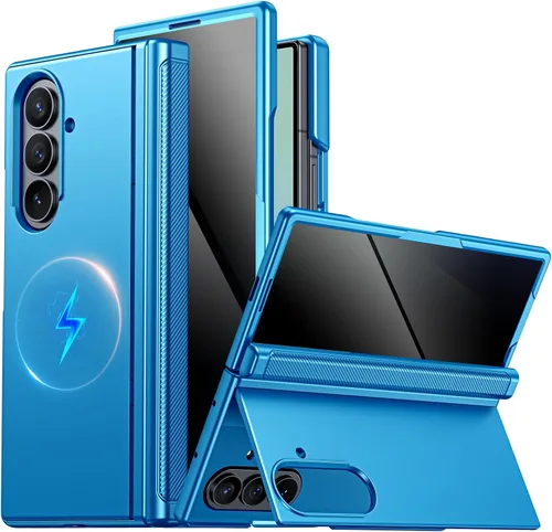 Vista 15 de CENMASO - Funda magnética para Samsung Galaxy Z Fold 7 con soporte, compatible con Magsafe, protección de bisagra, protector de pantalla, soporte