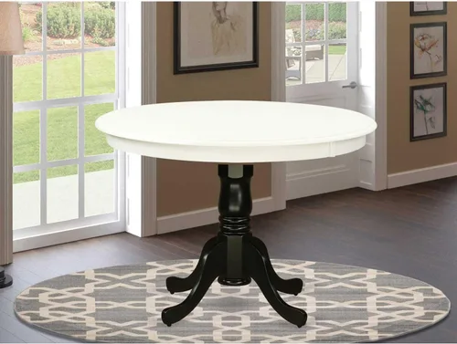 Vista 45 de HomeStock Mesa de comedor redonda de madera, mesa de cocina resistente para espacios pequeños, color negro y cereza/36 pulgadas sin gotas