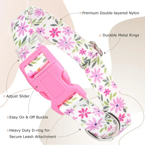 Vista 3 de Collar ajustable para perro con hebilla de seguridad de liberación rápida, collares de nailon suave para mascotas pequeñas, medianas y grandes