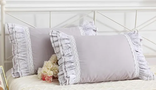 Vista 16 de Juego de 2 fundas de almohada con encaje blanco con flores 3D de aspecto retro noble y lujoso elegante, 100% algodón, tamaño estándar