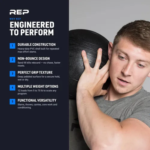 Vista 5 de REP Pelotas de golpe con peso, pelotas de ejercicio y fitness para entrenamiento de fuerza, agarre de goma suave, pelota medicinal sin rebote