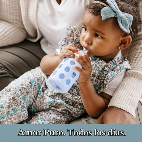 Vista 5 de Lifefactory Biberón de vidrio con pezón etapa 1 y funda protectora de silicona manta de 4 onzas