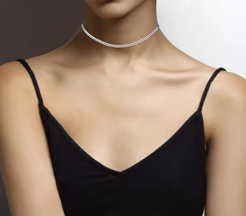 Vista 3 de Miabella Figaro de plata de ley 925, con cuentas de Singapur, brillante, cadena de eslabones cubanos, gargantilla ajustable para mujer, fabricada
