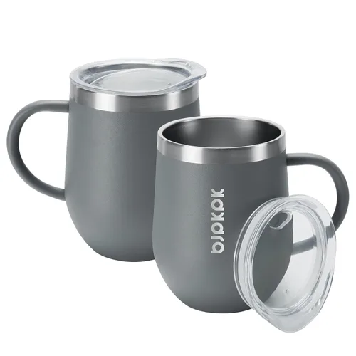 Vista 17 de BJPKPK 2 tazas de café aisladas, vaso aislado de 14 onzas con tapa, tazas de café de acero inoxidable con tapa a prueba de salpicaduras, color negro