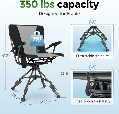 Vista 9 de ALPHA CAMP Silla plegable de caza giratoria con persianas de caza, asiento de caza silencioso de 360 grados con 4 patas ajustables de altura