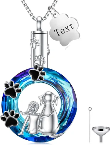 Vista 18 de Collar de urna de plata de ley para cenizas, recuerdo conmemorativo para perros, gatos y mascotas
