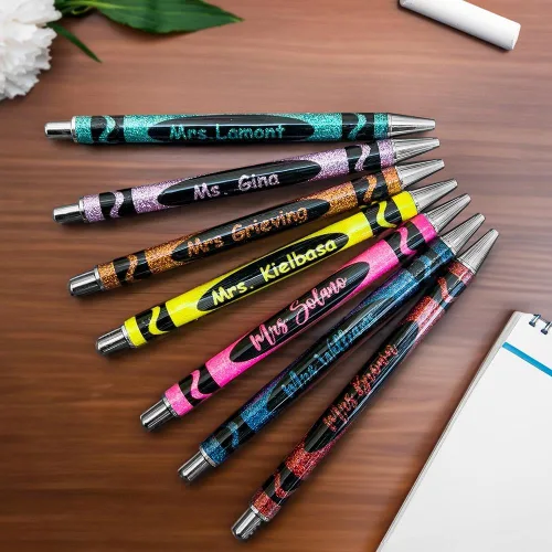 Vista 8 de ipetlive Bolígrafos de tinta negra personalizados, bolígrafos retráctiles de metal con purpurina, con nombre, para profesores, estudiantes, regalos