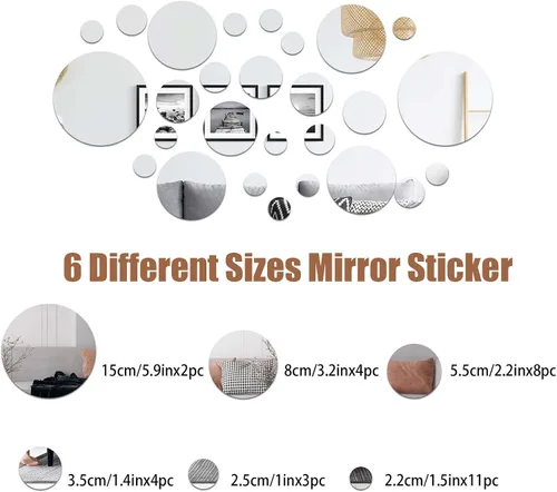 Vista 3 de CEYAZYE Espejo de pared, azulejos de espejo circular autoadhesivos, 32 piezas de espejo acrílico para pared, calcomanías de pared extraíbles