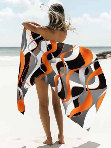 Vista 2 de Abstract Orange Black Gray White Line Beach Towel Oversized Pool Towels 31x63in,Quick Dry Absorbent Large Beach Blanket Soft Sand Free Bath Towel