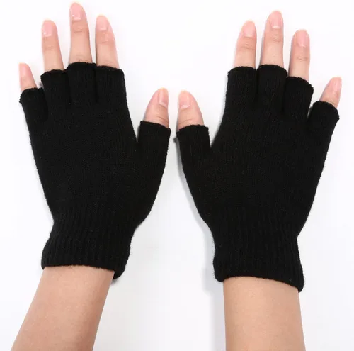 Vista 4 de SATINIOR 2 pares de guantes unisex de medio dedo de invierno elásticos de punto sin dedos en tamaño común