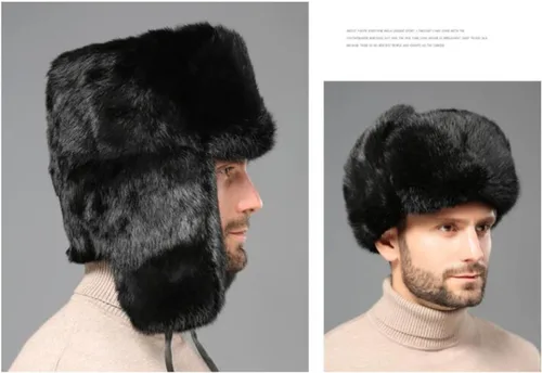 Vista 5 de Sombrero de invierno cálido y resistente al viento para hombre, de piel sintética, suave y térmica, para caza, esquí, senderismo, sombrero de nieve