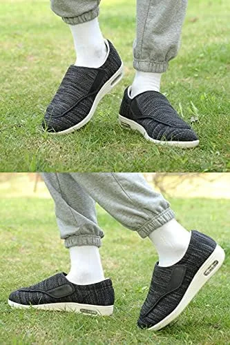Vista 7 de youyun Zapatos para diabéticos para hombres mayores anchos para hombres zapatos para caminar zapatos de cierre ajustable transpirables ligeros