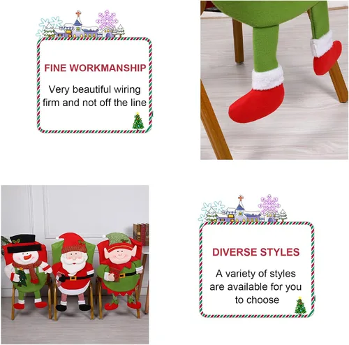 Vista 6 de Fundas para sillas de Navidad, fundas de respaldo de silla de Navidad para sillas de comedor, fundas de elfo de Navidad, decoración para casa