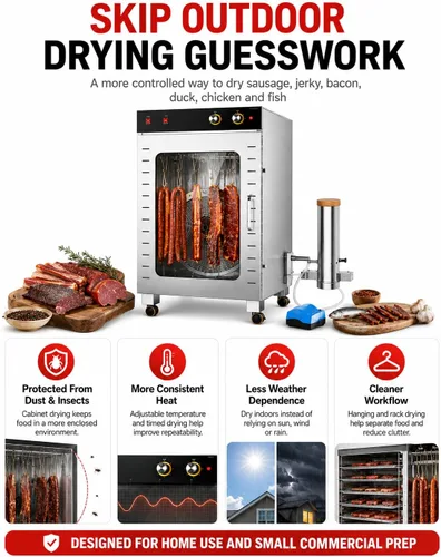 Vista 6 de Stainless Steel Food Dehydrator for Meat, 1600W Commercial Jerky Dehydrator with 22/66 lb Capacity, Rotating Hanging Hooks, Adjustable Temperature