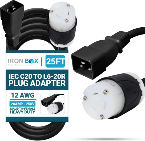 Vista 13 de IronBox Electric - Cable de alimentación de enchufe IEC C20 a L6-20R resistente - Chaqueta de 12 AWG - Clasificado para 20 amperios y 250 V - Cable