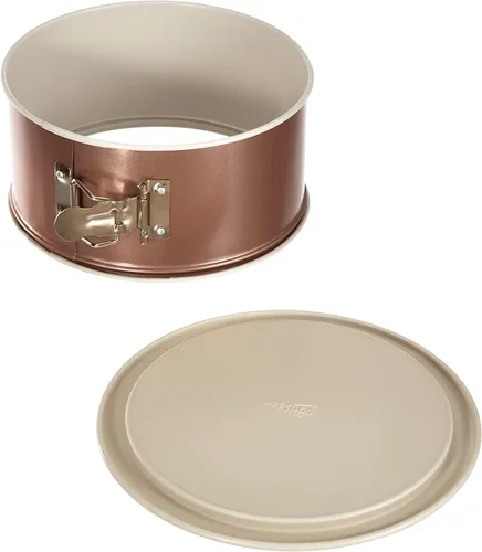 Vista 4 de Patisse Ceramic Series Deep Round Springform Pan con doble revestimiento de cerámica antiadherente, 7-1/8" y 3-1/4", blanco/cobre