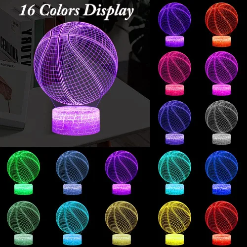 Vista 2 de Luz nocturna de baloncesto, lámpara de ilusión LED 3D con control remoto y cable USB, luces intercambiables de 16 colores, el mejor regalo
