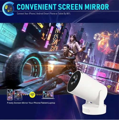 Vista 5 de Mini proyector portátil con alcance ultra corto, WiFi 6 y Bluetooth 5.4, soporte 4K, proyector inteligente Android 11 con más de 4000 aplicaciones