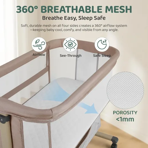 Vista 4 de Cowiewie Moisés Cuna de Noche, Portátil, Transpirable, Moisés Ajustable para Bebé para Noches Tranquilas, Beige