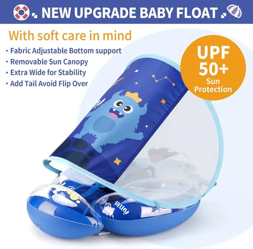 Vista 5 de Free Swimming Baby Flotador de piscina para bebés inflable con toldo solar, flotador de natación para bebés con esponja de seguridad y soporte