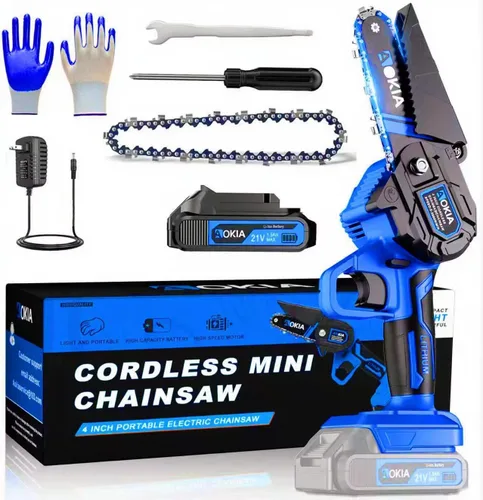 Vista 12 de AOKIA Motosierra Eléctrica Mini Inalámbrica, Pequeña de Mano 20V de 2 Baterías con Cargador, Motosierra de 6 Pulgadas, Operada con Batería, para Uso