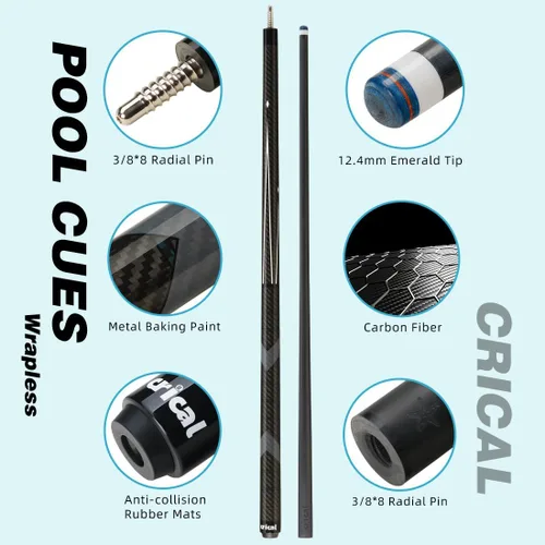 Vista 3 de CRICAL Carbon Fiber Pool Cue Stick 58in Low Deflection Billiard Cue