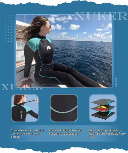 Vista 3 de XUKER - Trajes de neopreno para mujer, 0.079 in, cremallera trasera, trajes de buceo de cuerpo completo