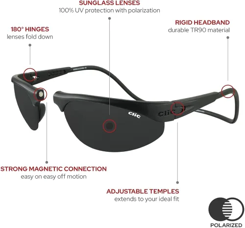 Vista 3 de Clic Magnetic Sunglasses Polarized Lenses 100 UVA and UVB Protection Adjustable Temple Rigid Headband Fishing
