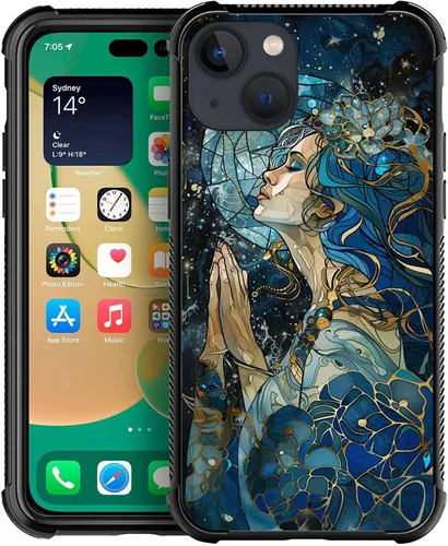 Vista 25 de ZHEGAILIAN Funda compatible con iPhone 14, fundas de caballo de baile de cristal de colores, parte trasera de vidrio templado+funda protectora
