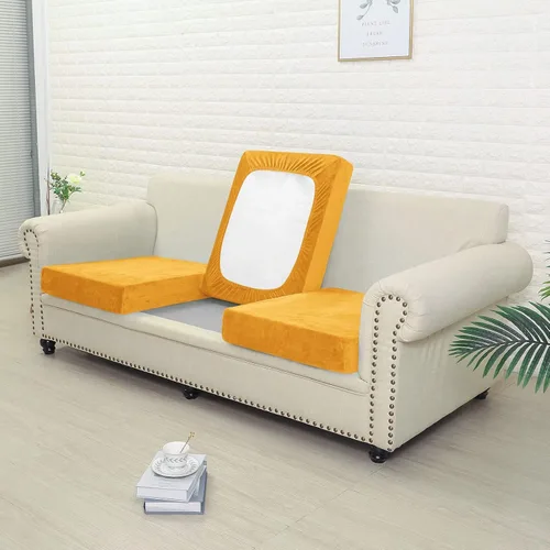 Vista 10 de Funda de terciopelo para sofá separada, fundas de sofá para sofá de 2 cojines, súper elásticas, resistentes al desgaste, protector de muebles Beige