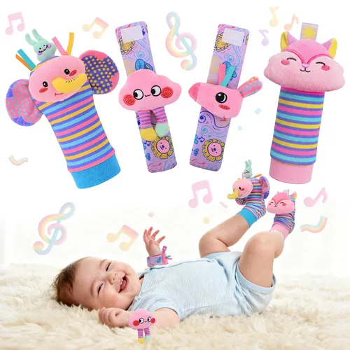 Vista 9 de Juguetes para bebés de 0 a 6 meses - Sonajeros de muñeca y calcetines con sonajero para pies y localizador de pies para bebés recién nacidos, niños