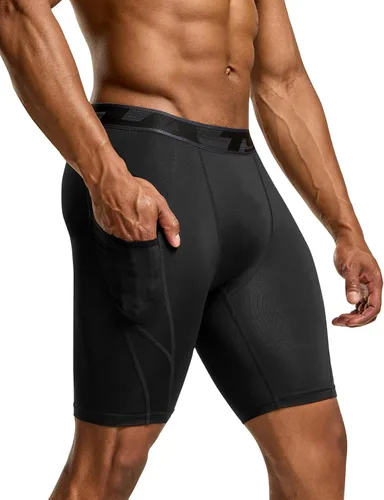 Vista 4 de TSLA Men's Athletic Compression Shorts, Active Cool Dry Sports Performance Running Tights with Pocket