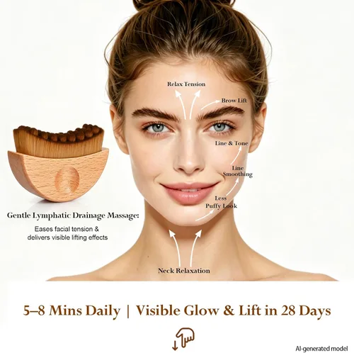 Vista 3 de Lymphatic Face Brush - Natural Wood Facial Gua Sha Massager for Skin Glow